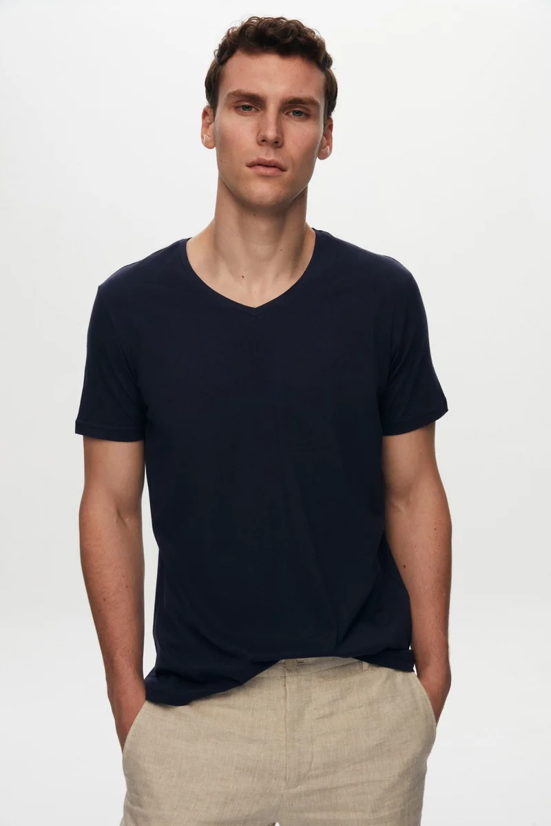 D'S DAMAT Regular Fit Navy Blue 100% Cotton T-Shirt 4HC141996756M
