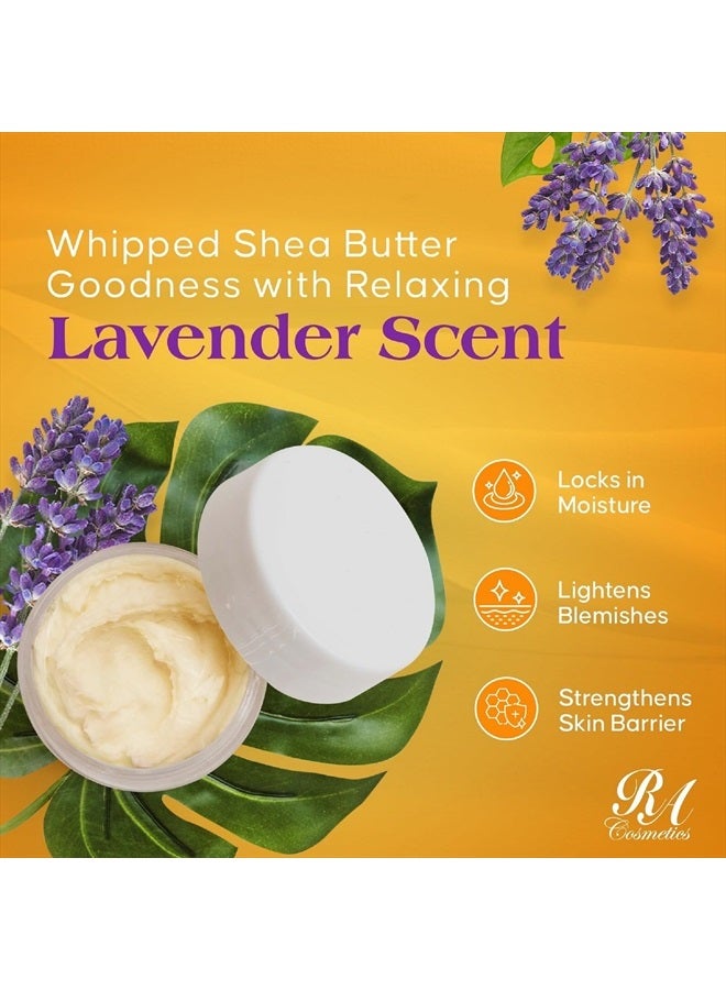 RA COSMETICS زبدة الشيا المخفوقة باللافندر - 100% زبدة شيا أفريقية نقية وطبيعية - مرطب يدوي الصنع النهائي مع الفيتامينات الأساسية لبشرة متألقة وشعر رائع - 12 أونصة - Image 3