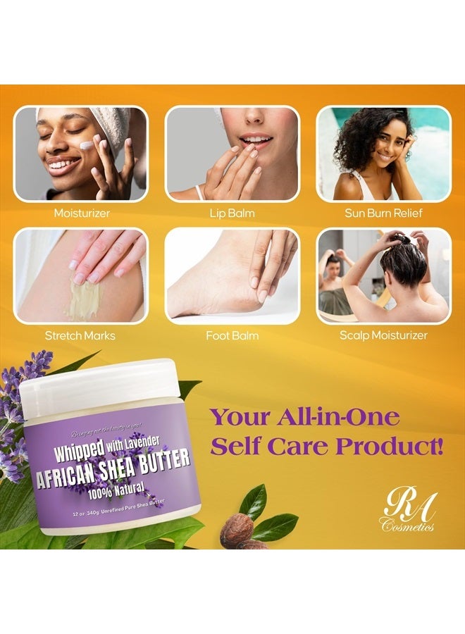 RA COSMETICS زبدة الشيا المخفوقة باللافندر - 100% زبدة شيا أفريقية نقية وطبيعية - مرطب يدوي الصنع النهائي مع الفيتامينات الأساسية لبشرة متألقة وشعر رائع - 12 أونصة - Image 5