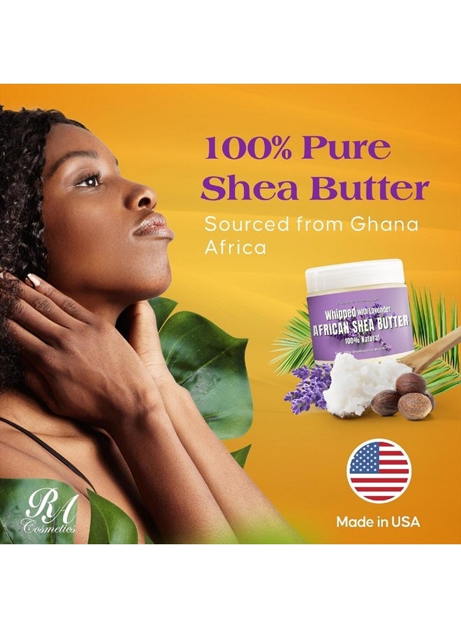 RA COSMETICS زبدة الشيا المخفوقة باللافندر - 100% زبدة شيا أفريقية نقية وطبيعية - مرطب يدوي الصنع النهائي مع الفيتامينات الأساسية لبشرة متألقة وشعر رائع - 12 أونصة - Image 4