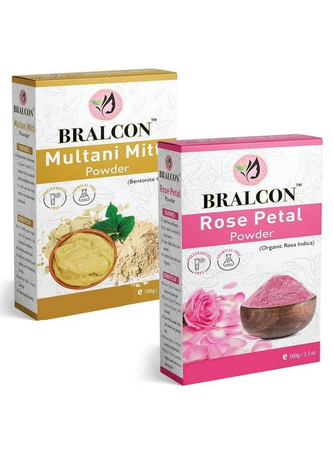BRALCON Multani Mitti Powder, Rose Petal Powder Combo |Multani Mitti Powder | Rose Powder Face Pack | Pack of 2 | 200gm - Image 1