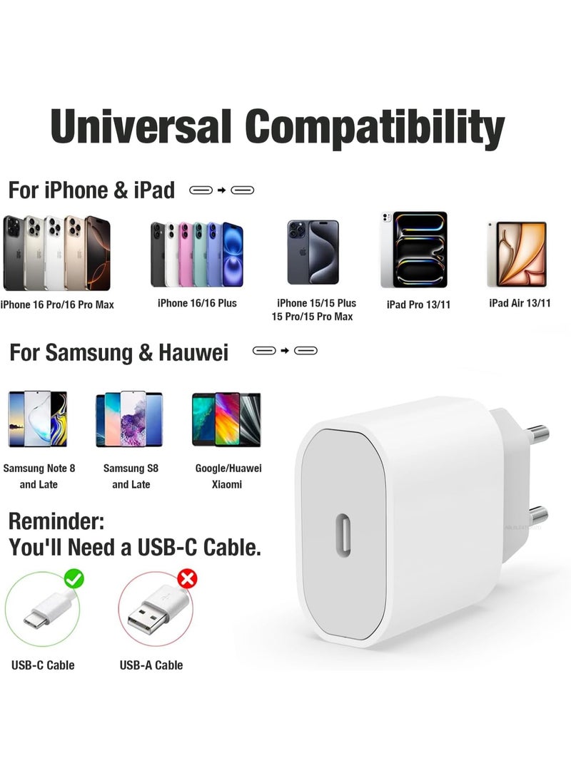 شاحن سريع 20W USB C مع كابل USB C إلى USB C 1m لـ iPhone 16/16 Pro / 16 Pro Max / 15/15 Pro / 15 Pro Max / 15 Plus ، iPad Pro / Air ، USBC Plug Head Charging Adapter Type C Wall Charged Current - Image 5