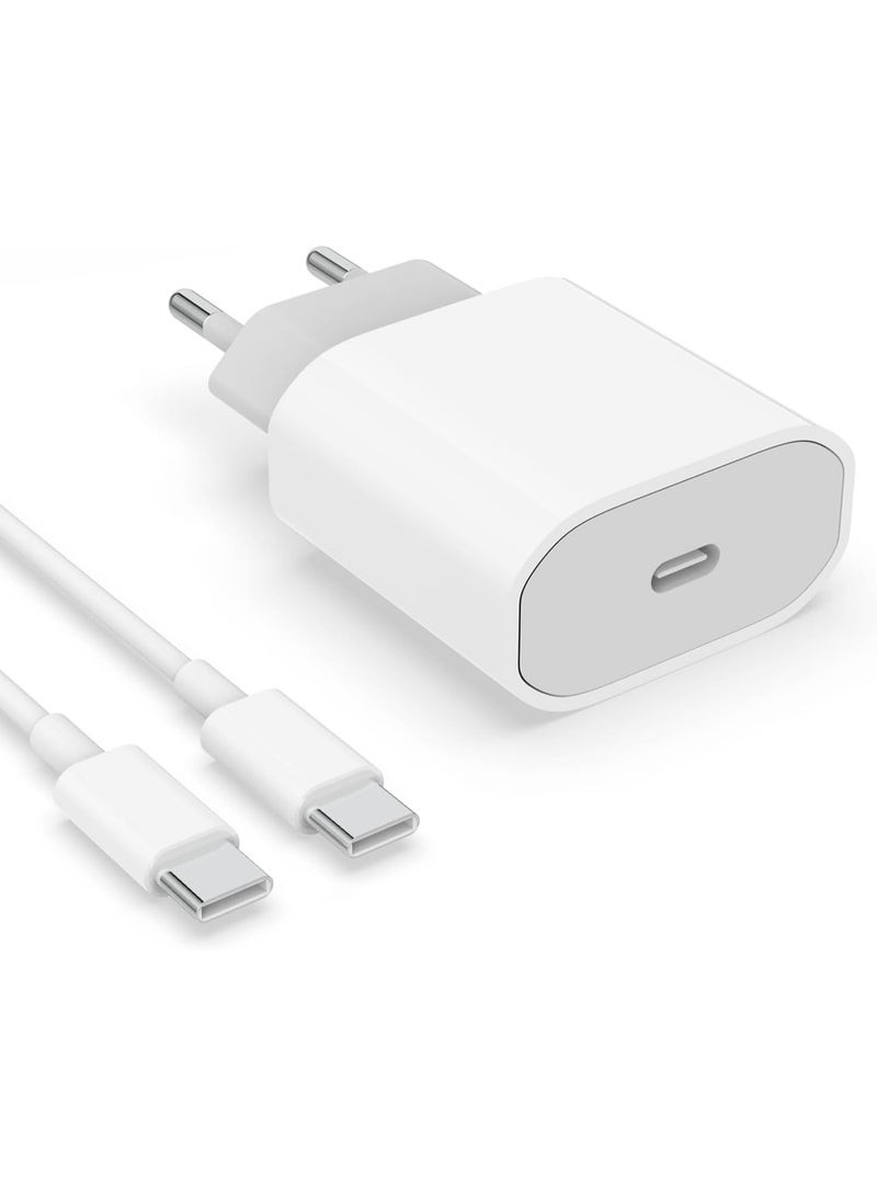 شاحن سريع 20W USB C مع كابل USB C إلى USB C 1m لـ iPhone 16/16 Pro / 16 Pro Max / 15/15 Pro / 15 Pro Max / 15 Plus ، iPad Pro / Air ، USBC Plug Head Charging Adapter Type C Wall Charged Current - Image 1