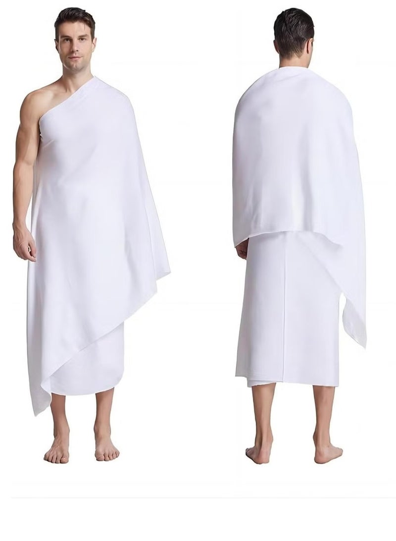 HIAS Men's 2-Piece Ihram Towel Set - White Soft & Absorbent Cotton Ahram Ehram for Hajj and Umrah Pilgrimage, Essential Ritual Garment, Comfortable Hajj Towels – Lightweight. - Image 2