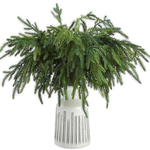 Jutom 12 Pcs 18 Inch Christmas Norfolk Pine Branches, Artificial Norfolk Branch Faux Plants Greenery Stem Pine Picks for Christmas Vase DIY Crafts Centerpiece Garland Wreath Home Decor - Image 1