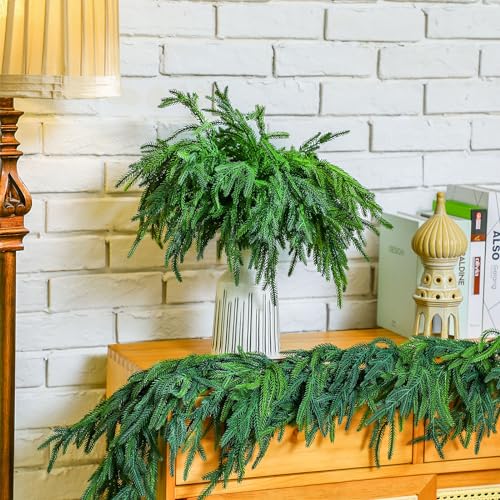 Jutom 12 Pcs 18 Inch Christmas Norfolk Pine Branches, Artificial Norfolk Branch Faux Plants Greenery Stem Pine Picks for Christmas Vase DIY Crafts Centerpiece Garland Wreath Home Decor - Image 3