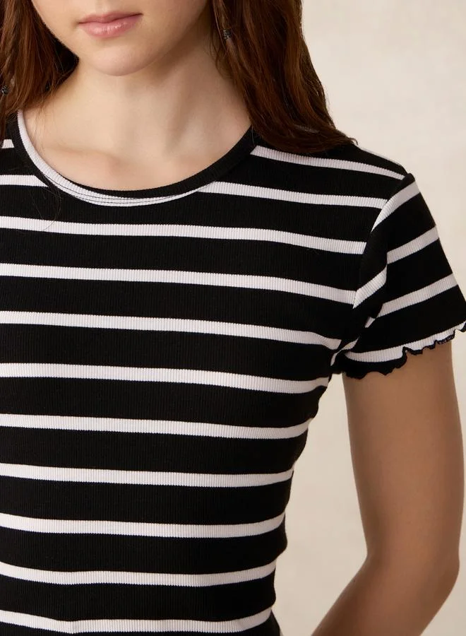 Outzidr  Black Striped Ribbed T-Shirt for Women | Best Price UAE