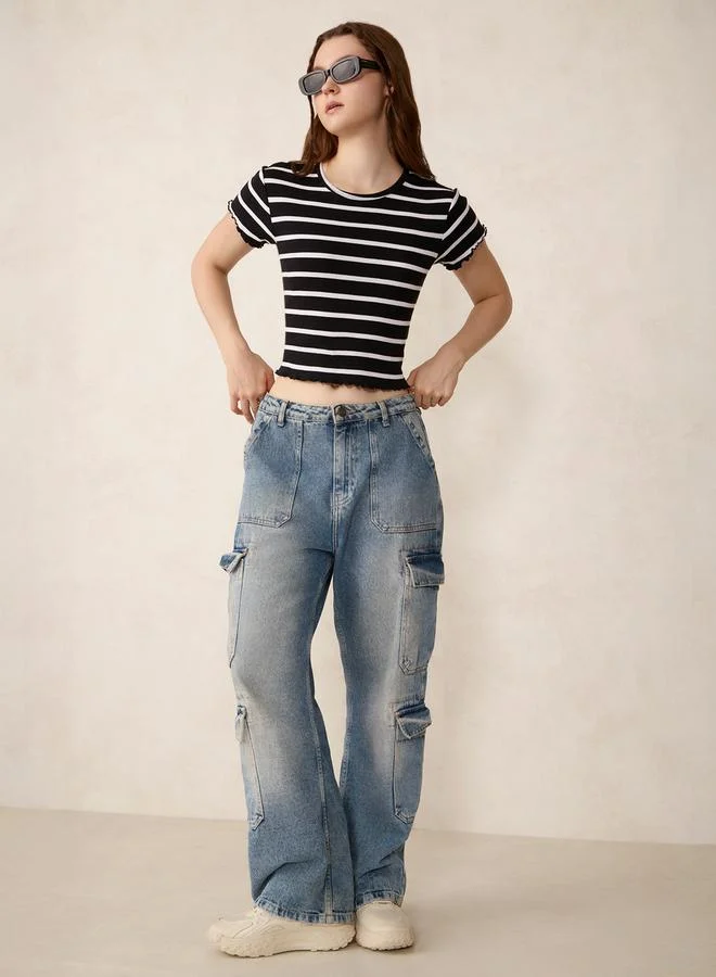 أوجيدر تيشيرت بتفاصيل مضلعة ومخططة