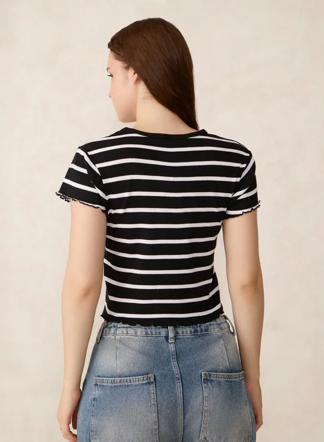 Outzidr  Black Striped Ribbed T-Shirt for Women | Best Price UAE