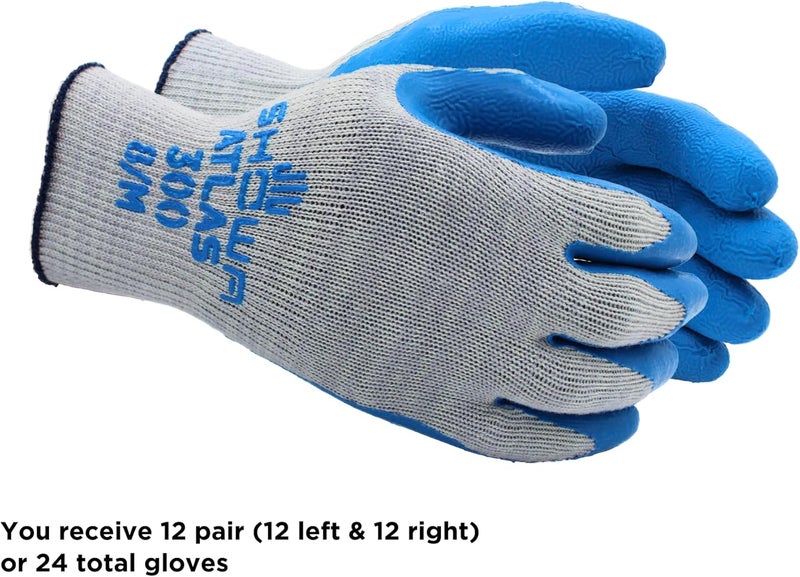 SHOWA Atlas 300S-07 Fit Palm Coating Natural Rubber Gloves, Blue, Small - Pack of 12 Pairs - Image 3