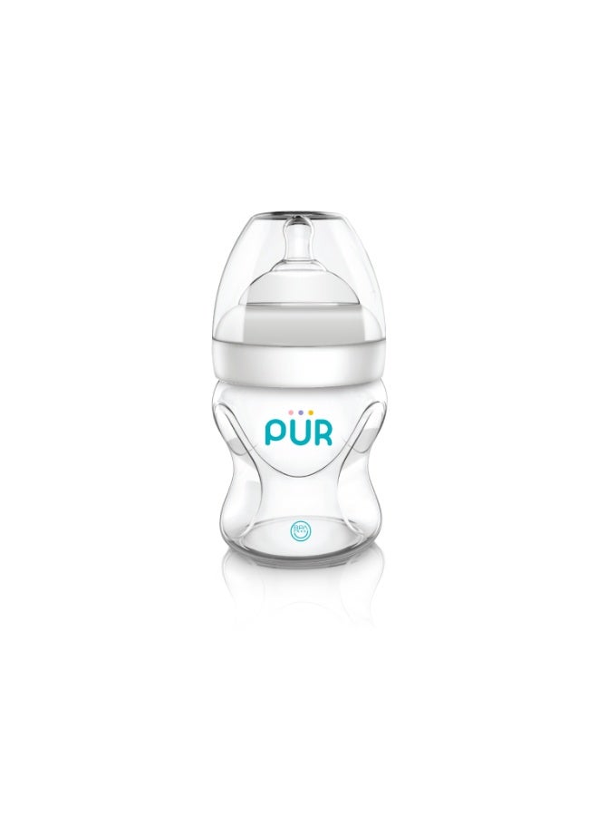 Pur Wide neck feeding bottle 150ml - Medical silicone nipple + Pro-Flo anti-colic system (BPA Free). - Image 1
