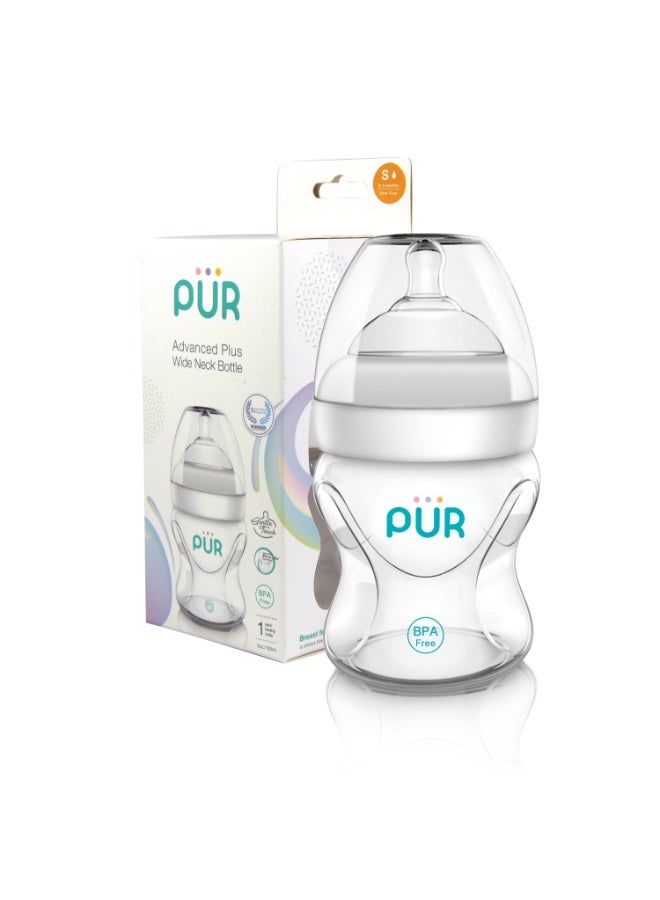 Pur Wide neck feeding bottle 150ml - Medical silicone nipple + Pro-Flo anti-colic system (BPA Free). - Image 2