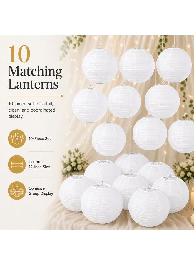 LIHAO 12 Inch White Round Paper Lanterns (10 Pack) - Image 3