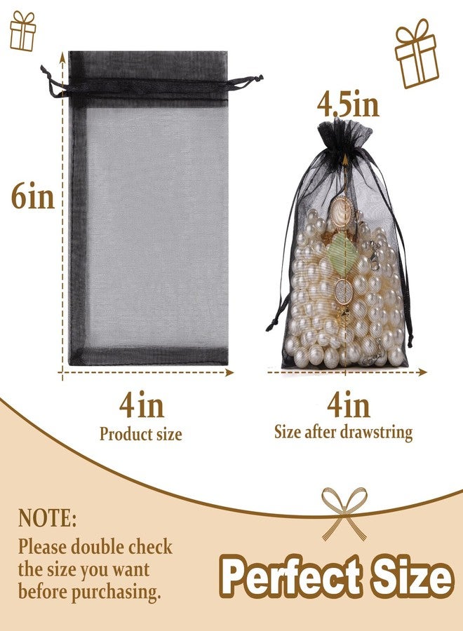 Crweety 50 Pcs, Organza Packaging Bags (Black, 4 x 6 Inch) - Image 2