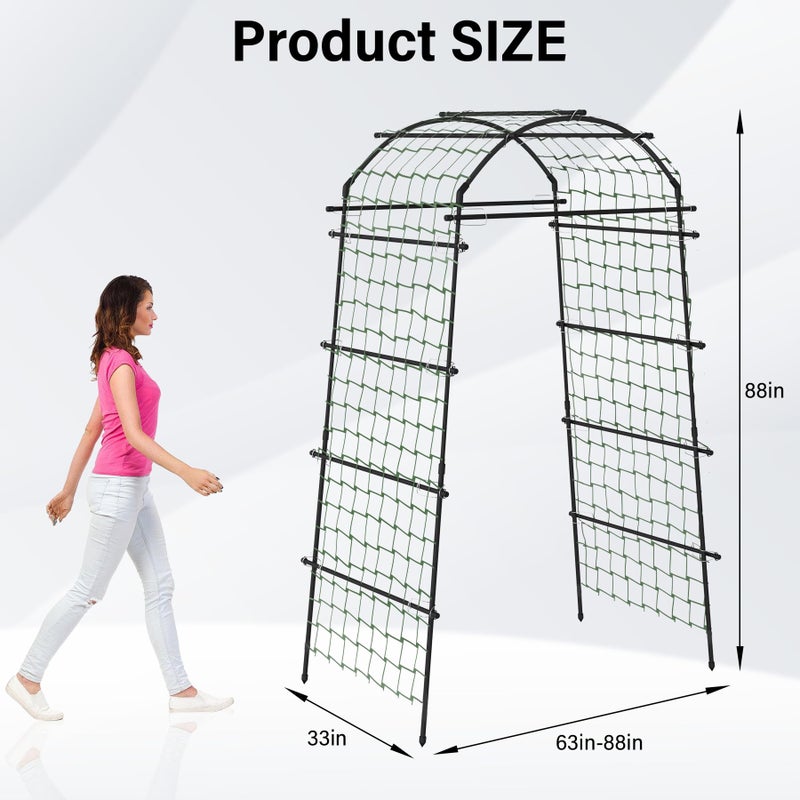 Toriexon Garden Arch Trellis for Climbing Plants, Adjustable Tunnel Trellis 7.4FT Tall & 2.8 FT Depth, Metal Plant Support Garden Trellis Arch for Outdoor Climbing Vine,Vegetable, Fruit, Flower - Image 2
