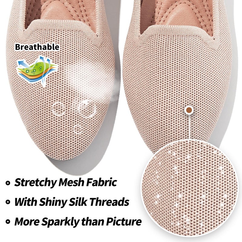 BABUDOG Women's Sparkly Flats Shoes Shiny Mesh Loafers Shoes Soft Memory Foam Flats(Sparkly Apricot Pink.US9) - Image 3