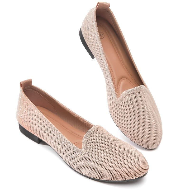 BABUDOG Women's Sparkly Flats Shoes Shiny Mesh Loafers Shoes Soft Memory Foam Flats(Sparkly Apricot Pink.US9) - Image 1