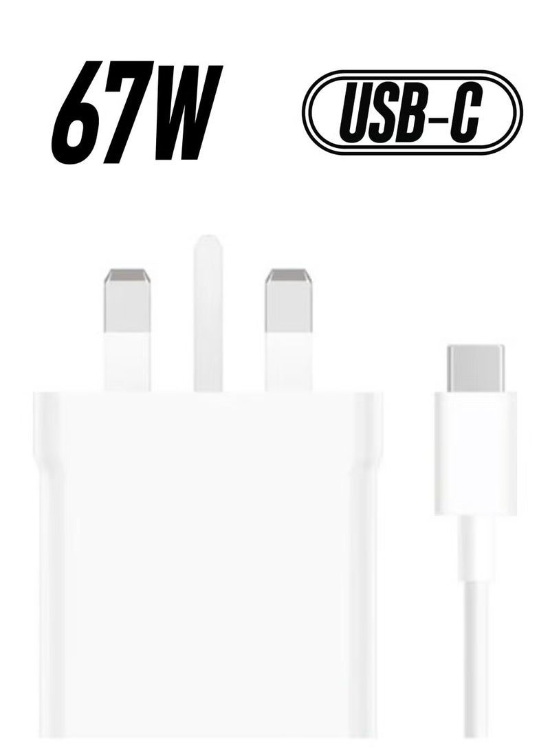 67W Charging Combo Type-A UK White High-Speed USB Charger for Smartphones, Tablets & Laptops – 67W Power, Safe Charging, Universal Compatibility, Compact UK Plug Design