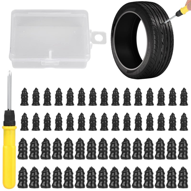 Linkstyle 60PCS Tire Plug Kit Tire Repair Rubber Nails Vacuum Tyre Repair Screws Fast Repair Kit with a Box Screwdriver for Car Motorcycle Truck ATV Tire Puncture Repair - Image 2