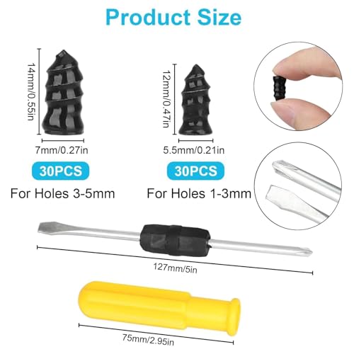 Linkstyle 60PCS Tire Plug Kit Tire Repair Rubber Nails Vacuum Tyre Repair Screws Fast Repair Kit with a Box Screwdriver for Car Motorcycle Truck ATV Tire Puncture Repair - Image 3