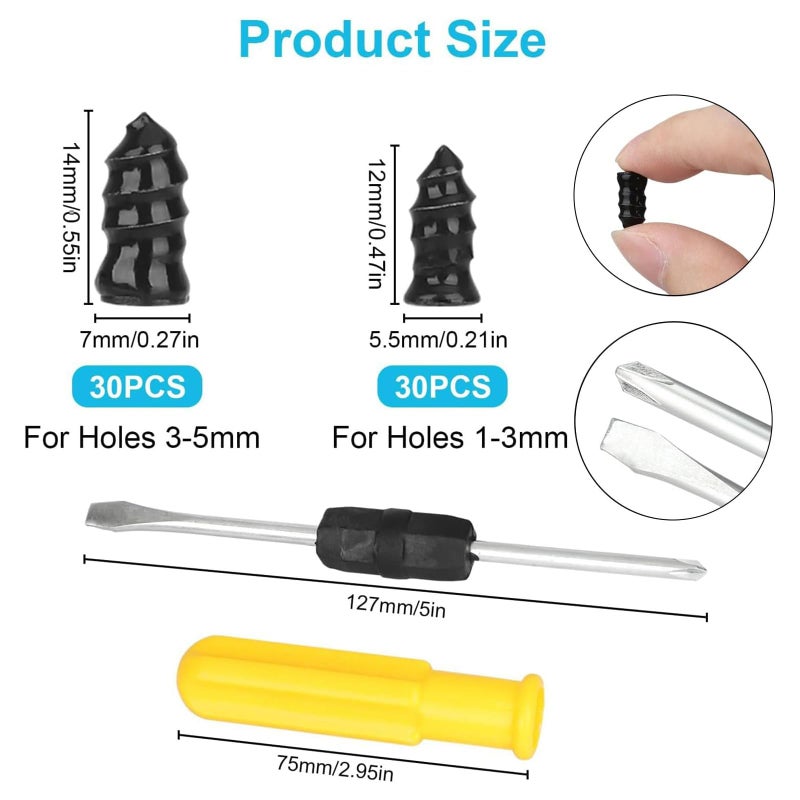 Linkstyle 60PCS Tire Plug Kit Tire Repair Rubber Nails Vacuum Tyre Repair Screws Fast Repair Kit with a Box Screwdriver for Car Motorcycle Truck ATV Tire Puncture Repair - Image 4