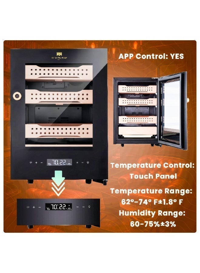 Hemingway B1 350‑Ct Electric Cigar Humidor | Spanish‑Cedar, Touch Control, App + Fingerprint Lock - Image 2