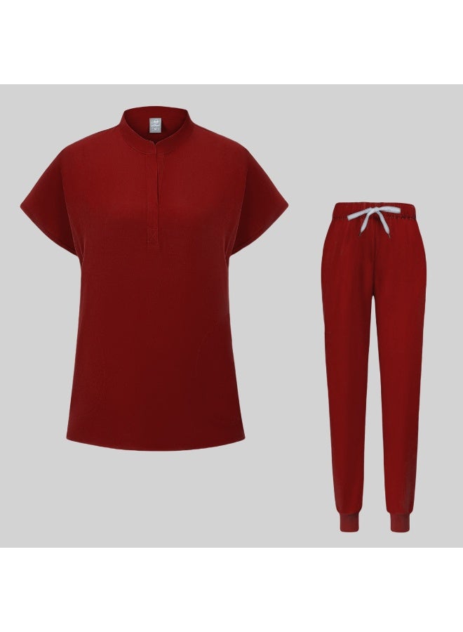 Loquat Womens Medical Scrubs Set Medical Uniform Set Wine Red - Image 1