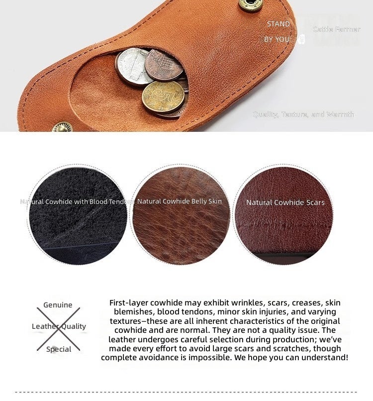 Vintage Mini Handmade Genuine Leather Coin Purse Unisex Ultra Lightweight Head Layer Cowhide Wallet for Coins and Bills - Image 5