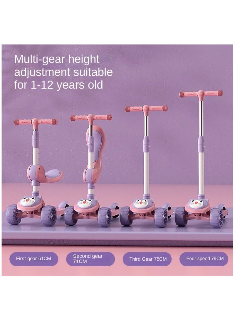 Arabest 3 in 1 Kick Scooter with Adjustable Height Handlebars, Foldable Design, Removable Seat, 3 LED Music Light Up Wheels and Anti-Slip Deck,for Boys and Girls Aged 3-12  - Image 2