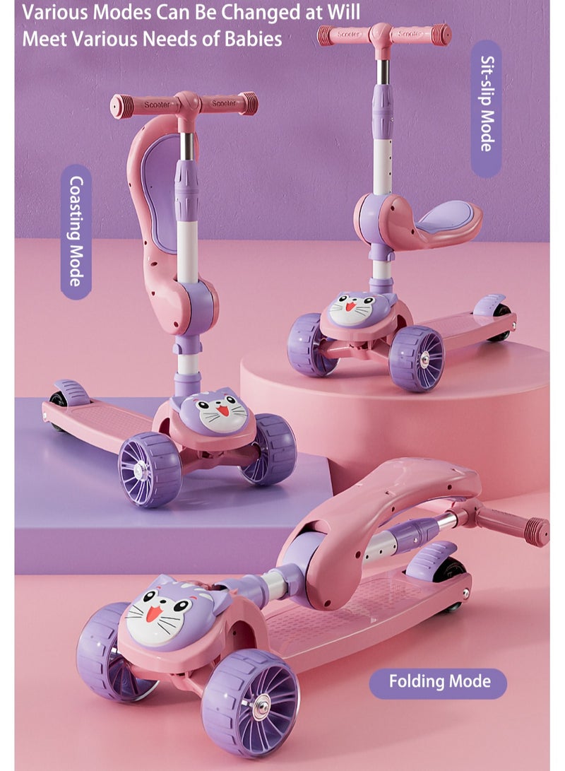 Arabest 3 in 1 Kick Scooter with Adjustable Height Handlebars, Foldable Design, Removable Seat, 3 LED Music Light Up Wheels and Anti-Slip Deck,for Boys and Girls Aged 3-12  - Image 5