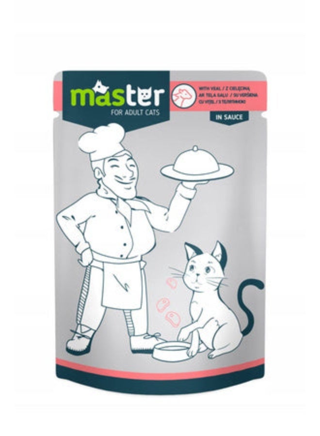 ماستر طعام رطب للقطط البالغة بقطع لحم العجل في المرق 80 جم من فارماسي