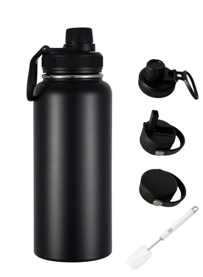 Insulated Stainless Steel Water Bottle with Straw with 3 Lids and Bag 1000 ml, Double Wall Thermos for Hot and Cold Drinks for Gym and Work, Wide Mouth, Leak Proof, 1 liter - Image 1