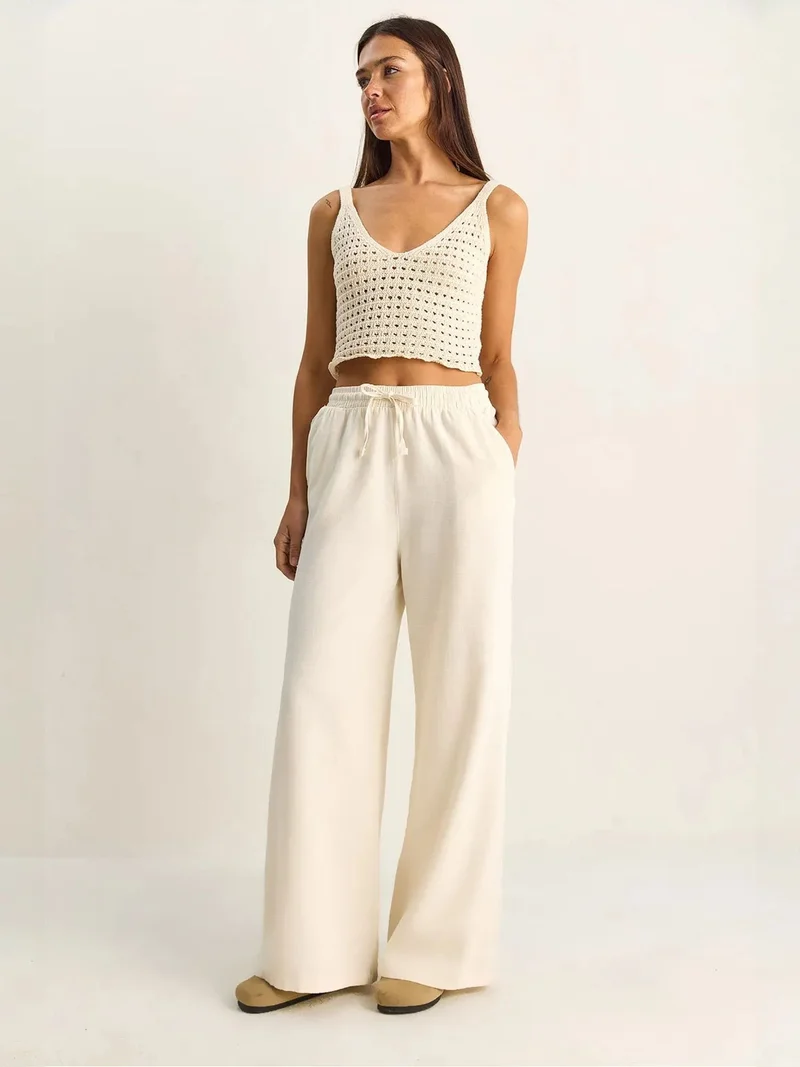 بيانكو لوتشي LUCCI Wide Leg Cotton Trousers with Drawstring Waist