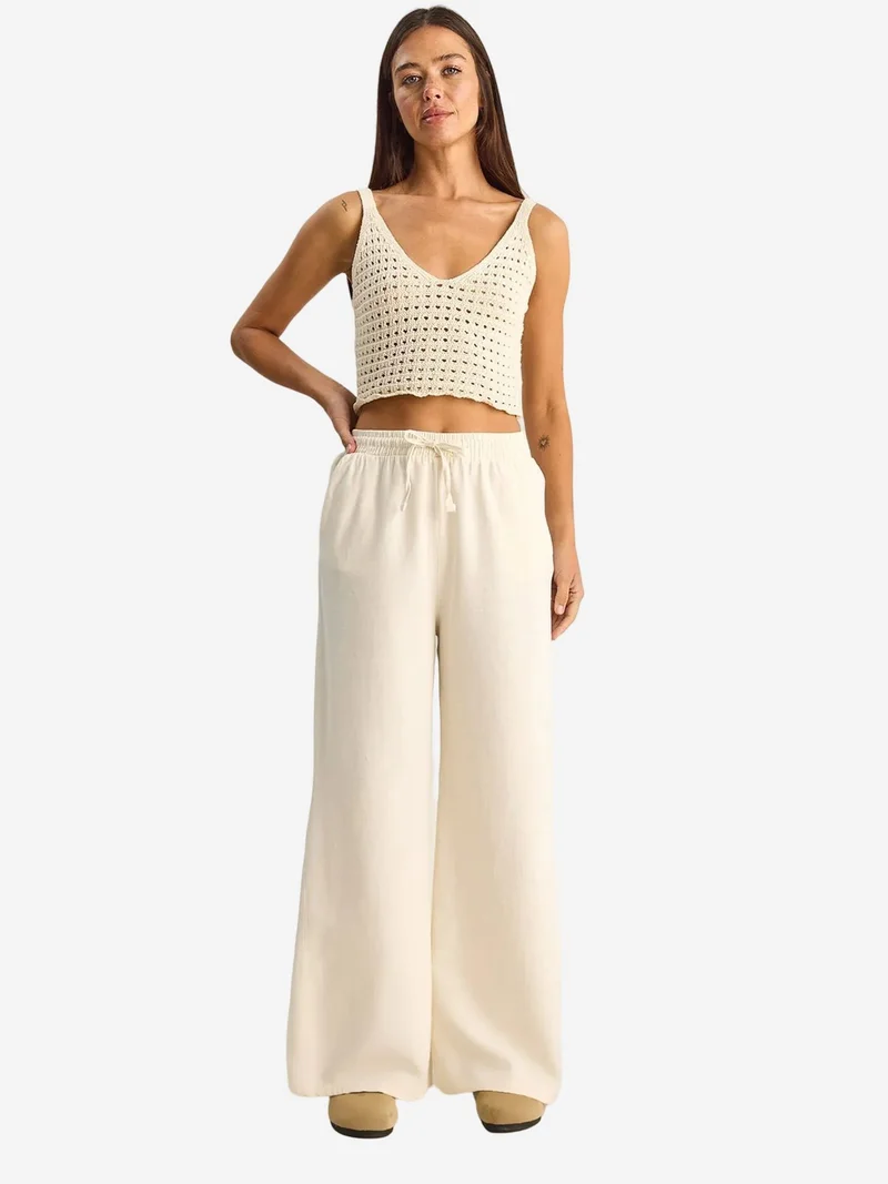 بيانكو لوتشي LUCCI Wide Leg Cotton Trousers with Drawstring Waist