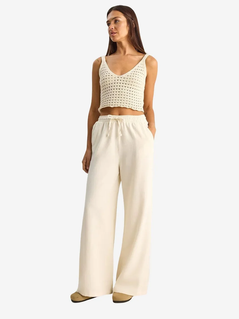 بيانكو لوتشي LUCCI Wide Leg Cotton Trousers with Drawstring Waist