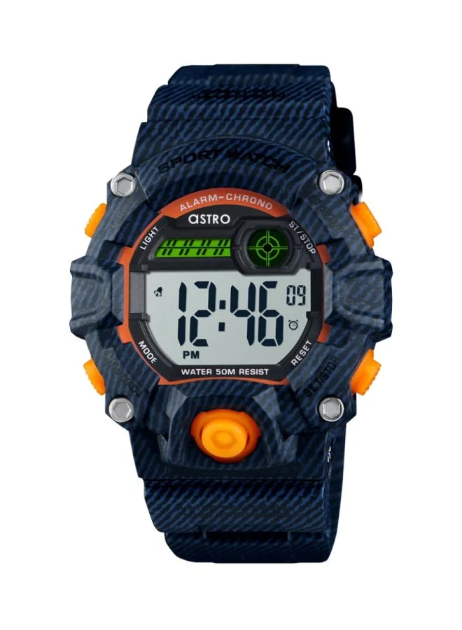 أسترو Astro Kids Watch, Digital Display and PU Strap - A9936-PPNSO, Blue With Orange Button