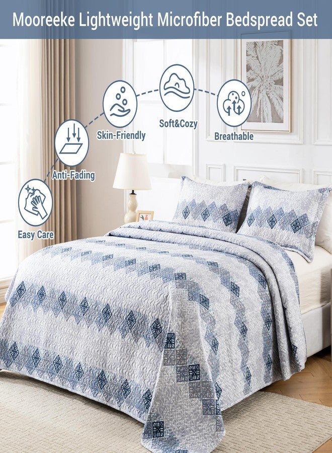 Mooreeke Ultrasonic Embossing Quilts Queen Size, Lightweight Grey and Blue Striped Geometric Pattern Queen Bedspreads with Shams, Microfiber Coverlet Queen/Full Set All Season (90"x96") - Image 4