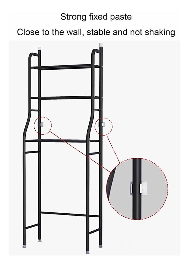 RollsTimi  3-Tier Floor-Standing Over Toilet Storage Cabinet, Metal Bathroom Organizer with Removable Towel Hooks and Toilet Paper Holder, Black - Image 3