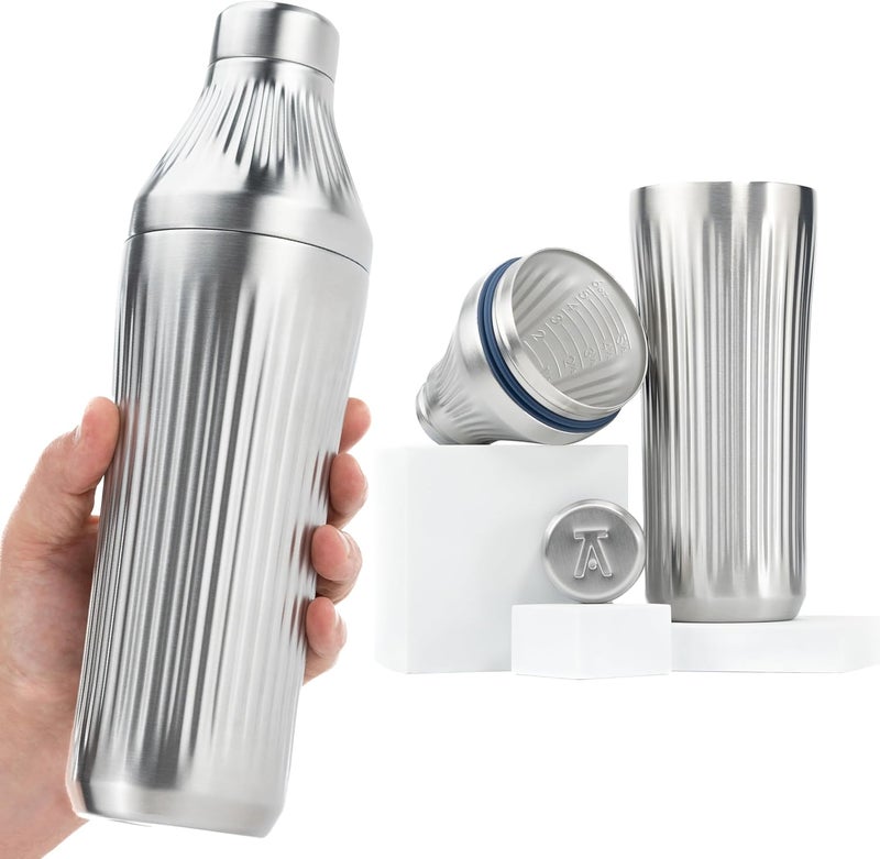 Elevated Craft Diamond Edition Hybrid Cocktail Shaker Set - Premium Vacuum Insulated Stainless Steel, 28 oz, Includes Built-In Strainer, Precise Measuring Top & XL Polishing Cloth - Martini Shaker - Image 1