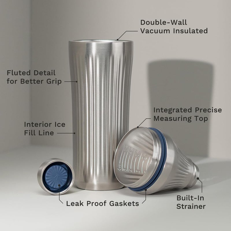 Elevated Craft Diamond Edition Hybrid Cocktail Shaker Set - Premium Vacuum Insulated Stainless Steel, 28 oz, Includes Built-In Strainer, Precise Measuring Top & XL Polishing Cloth - Martini Shaker - Image 2