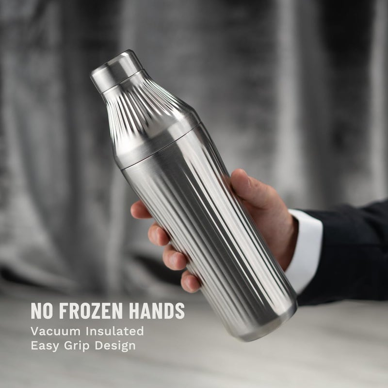 Elevated Craft Diamond Edition Hybrid Cocktail Shaker Set - Premium Vacuum Insulated Stainless Steel, 28 oz, Includes Built-In Strainer, Precise Measuring Top & XL Polishing Cloth - Martini Shaker - Image 3