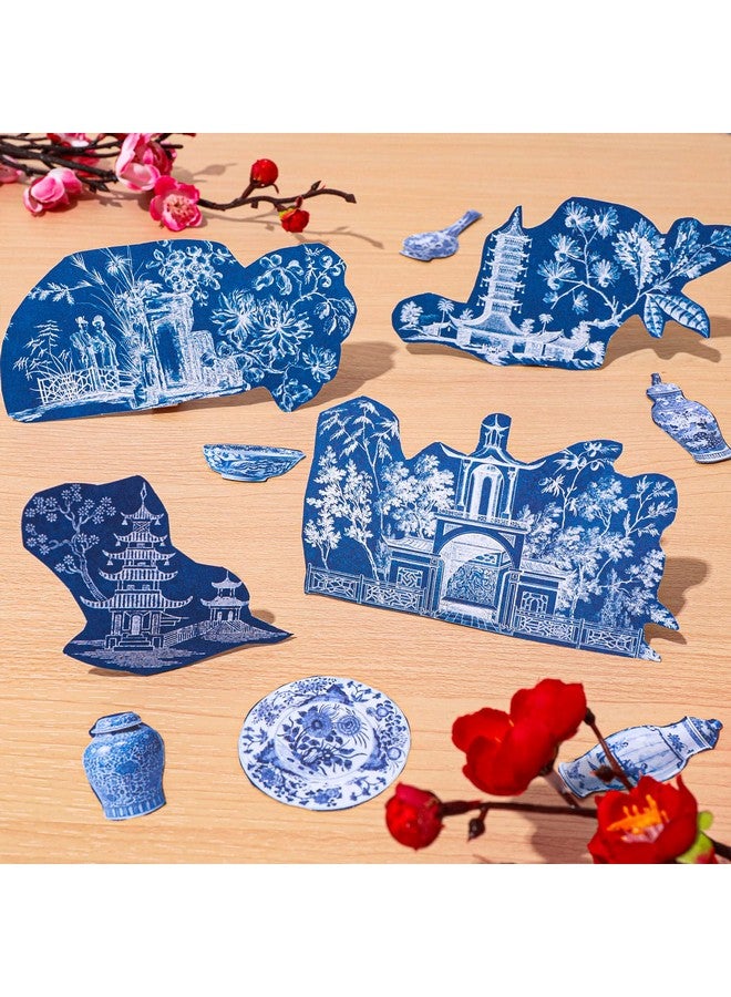 وولاين 12 تصميم ورق نمط صيني 24 ورقة زرقاء صينية سجل القصاصات ورق متخصص على الوجهين مجموعة ورق حرفي زخرفي شرقي مطوية بشكل مسطح لصنع بطاقة النمط الصيني سجل القصاصات - Image 5