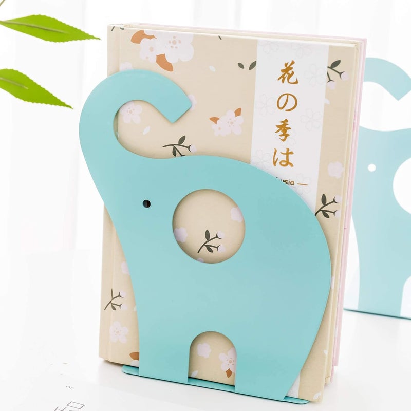 oddpod ™ Elephant Metal Bookends for Office Decor/Book Shelf/Living Room/Home Décor 1352 8.5" - Blue - Image 2