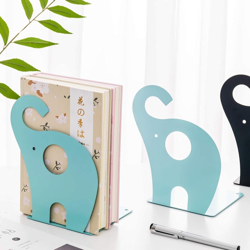 oddpod ™ Elephant Metal Bookends for Office Decor/Book Shelf/Living Room/Home Décor 1352 8.5" - Blue - Image 1