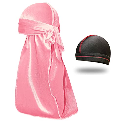 ForceWave Velvet Durag for Men Wave Cap Velvet Dorag for Men Women 360 Wave (Pink) - Image 4