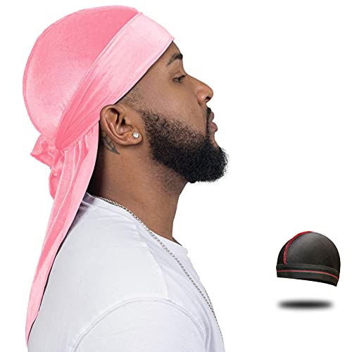 ForceWave Velvet Durag for Men Wave Cap Velvet Dorag for Men Women 360 Wave (Pink) - Image 1
