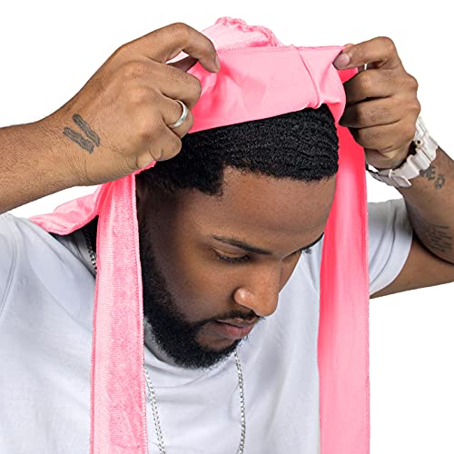 ForceWave Velvet Durag for Men Wave Cap Velvet Dorag for Men Women 360 Wave (Pink) - Image 2