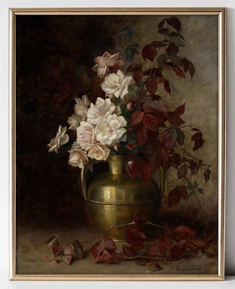 Kizbok Moody Floral Wall Art  Vintage Wall Art Prints for Wall Decor Dark Academia Wall Decor  Farmhouse Canvas Rose Flower Painting  Vintage Wall Pictures for Gallery Kitchen Bathroom Wall Decor( 8"" x 10""-UNFRAMED) - Image 1
