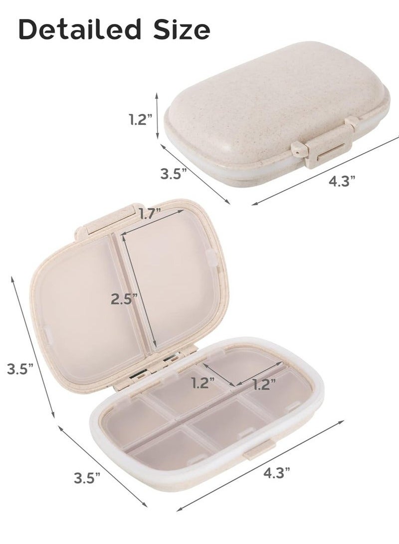 BAEKO 3 Pack Small Pill Box 8 Compartments Moisture Proof Travel Pill Organizer for Pocket Purse Daily Pill Case Portable Medicine Vitamin Holder Container (Blue+Green+Khaki)  - Image 2