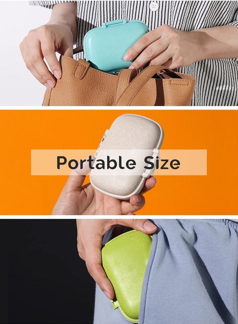 BAEKO 3 Pack Small Pill Box 8 Compartments Moisture Proof Travel Pill Organizer for Pocket Purse Daily Pill Case Portable Medicine Vitamin Holder Container (Blue+Green+Khaki)  - Image 5